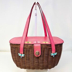Kate Spade Pink Mount Perry Rumor bag in Rattan with Dragonfly embellishment